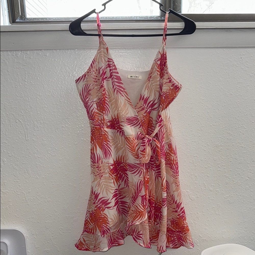 Pink and Orange Leaf Print Dress